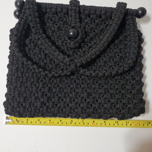Vintage Macrame Black Shoulder Bag - Picture 13 of 16